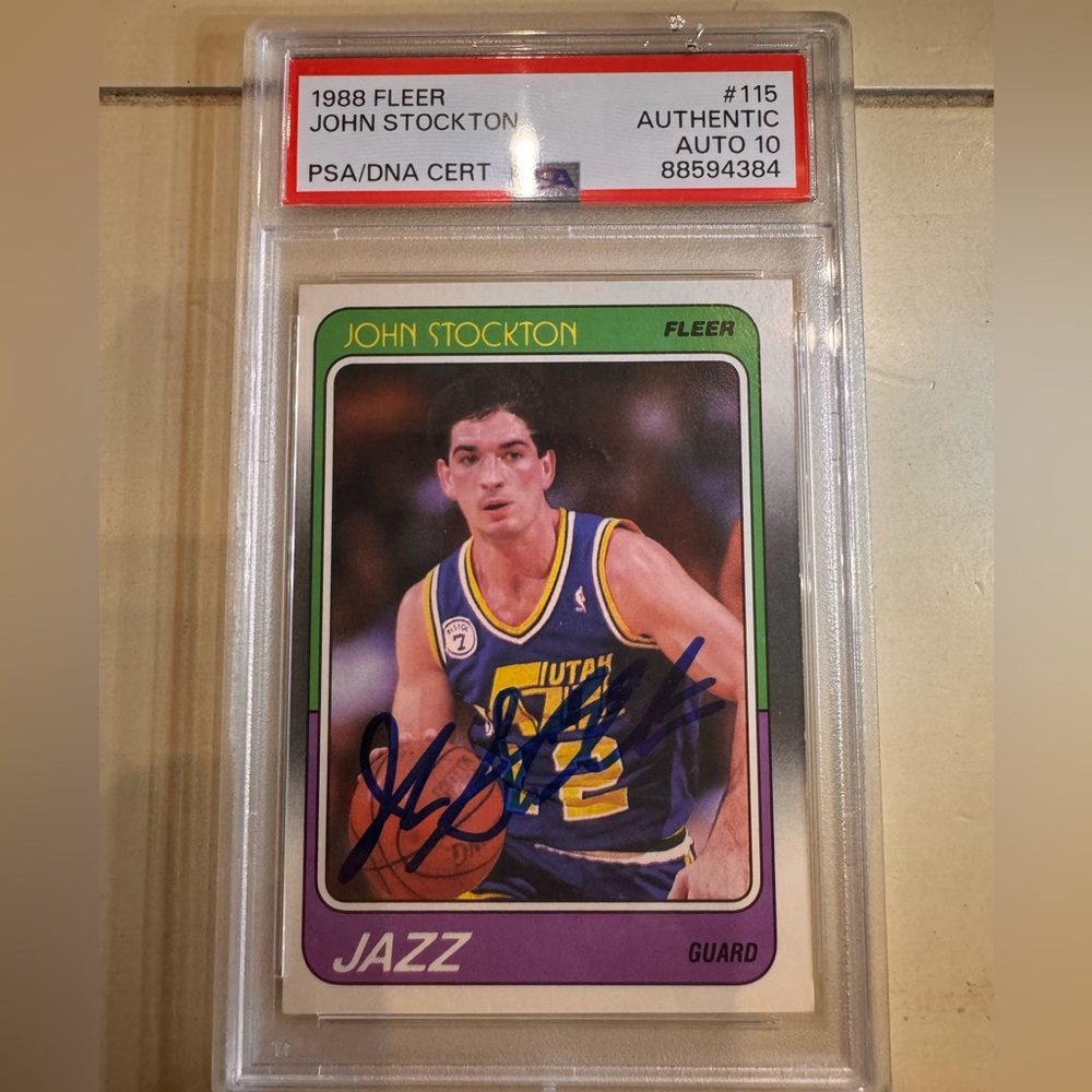 1988 Fleer John Stockton Rookie #115 Authentic Auto Utah Jazz